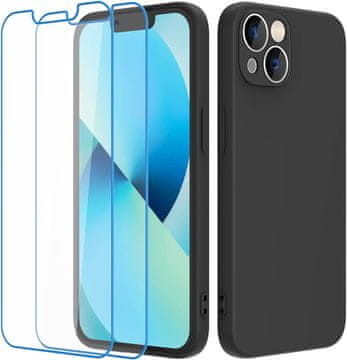 shumee SILIKONSKI OVITEK APPLE IPHONE 13 ČRN + 2x KALJENO STEKLO