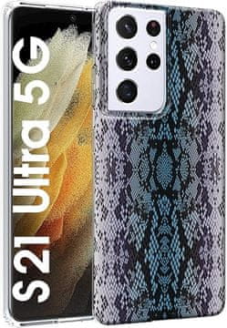 shumee SILIKONSKI OVITEK ZA SAMSUNG GALAXY S21 ULTRA 5G BLUE SNAKE SKIN TEMA