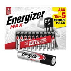 shumee 20x Energizer Max AAA LR03 zmogljive alkalne baterije 20 kosov