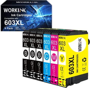 shumee 6x ČRNILO ZA EPSON 603XL XP-2100 XP-2105 XP-2150 WF-2810 WF-2822 WF-2820