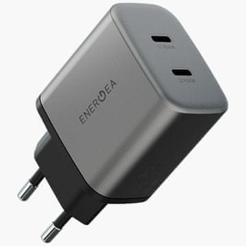 shumee Energea Ampcharge GaN45 2xUSB-C PD/PPS/QC3.0 45W siv stenski polnilnik