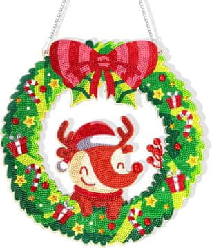 shumee KOMPLET BOŽIČNIH VENČKOV DIAMANTNE VEZINE SEVERNI JELENI + KOVINSKA VERIŽICA