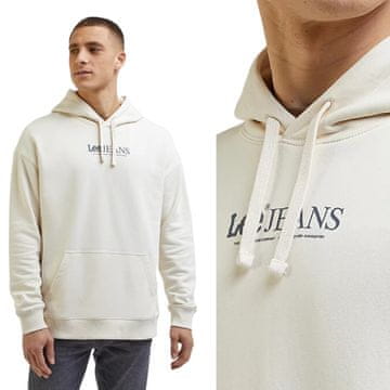 shumee Lee Loose Logo Hoodie Ecru Zelo ohlapna bela jopa s kengurujevo torbico Velikost XL