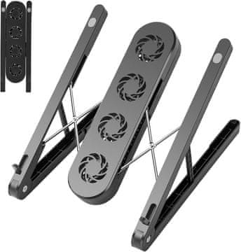 shumee STOJALO ZA PRENOSNIK NASTAVLJIVO NAMIZNO ČRNO ZLOŽLJIVO Z VENTILATORJEM