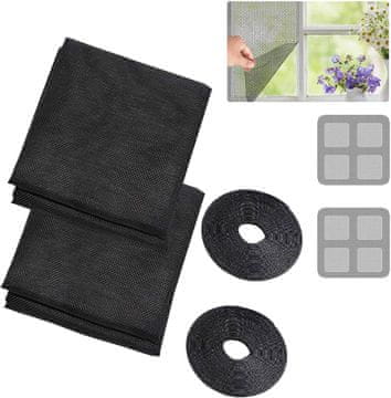 shumee 2x MREŽA PROTI KOMARJEM ZA OKNO 1,3x1,5m ČRNI VELCRO SET + NAŠTEK ZA POPRAVILO