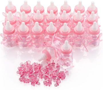 shumee 24x ROZA OKRASNE BABY SHOWER STEKLENIČKE Z dudami za bonbone