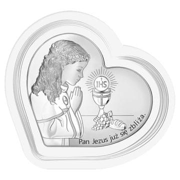 shumee Srebrna slika z deklico "Gospod Jezus prihaja" bel okvir + gravura 6750SW-A 21 x 19,5 cm