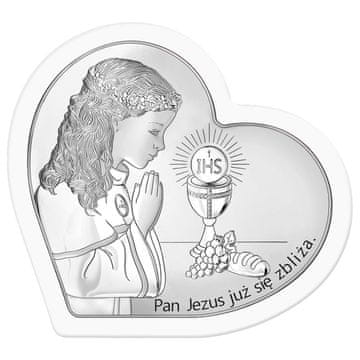 shumee Srebrna slika z deklico "Gospod Jezus prihaja" bel okvir + gravura 6750S-AW 9,2 x 9 cm