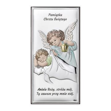 shumee Srebrna slika pisanega angela, spominek na sveti krst z molitvijo "Angel božji..." DS01C 9 x 18 cm