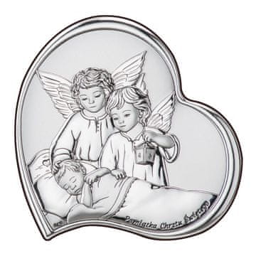 shumee Srebrna slika dveh angelov z lučko, spominek na sveti krst DS23 7,5 x 7,5 cm