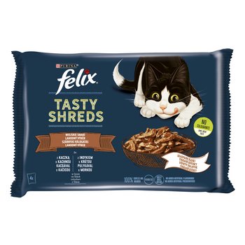shumee FELIX TASTY SHREDS mešanica za mačjo hrano z raco in puranom (4 x 80 g)