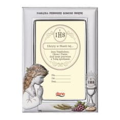 shumee SREBRN PISAN OKVIR ZA FOTOGRAFIJE ZA DEKLICE, SPOMINEK PRVEGA OBHAJILA, 18 X 23 cm