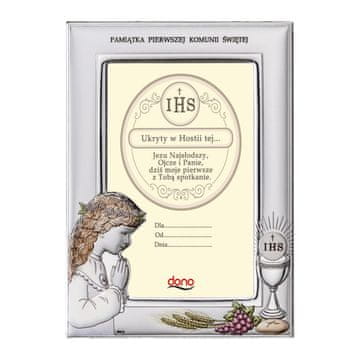 shumee SREBREN PISAN OKVIR ZA FOTOGRAFIJE ZA DEKLICE, SPOMINEK PRVEGA OBHAJILA, 13 x 17,5 cm