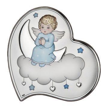 shumee Srebrna slika, spominek na krst in obhajilo, angel na oblaku, modra DS37-CC 8 x 8 cm