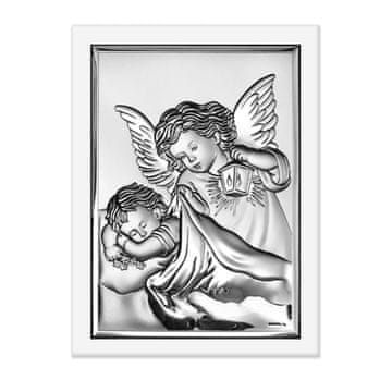 shumee Srebrna slika angela z lučko, spominek na krst in obhajilo 6325W 7,5 x 10,5 cm