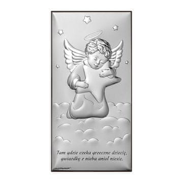 shumee Srebrna slika angela z zvezdo za krst, obhajilo, rojstni dan z gravuro 6780 5 x 10 cm