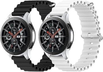 shumee 2x ČRNO BEL SILIKONSKI PAŠEK ZA URO Samsung Galaxy Watch 3 45mm 22mm