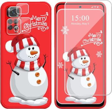 shumee 2+2X OVITEK STEKLENA RDEČA ZA XIAOMI POCO X4 PRO 5G SNOWMAN CHRISTMAS