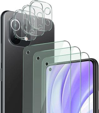 shumee 3X KALJENO STEKLO ZA XIAOMI MI 11 LITE 4G/5G + 3X ZAŠČITA KAMERE