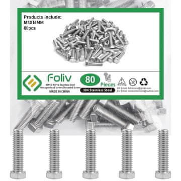 shumee M5*16MM M5x16MM ŠESTROTNI VIJAK 304 NERJAVEČE JEKLO POLNI NAVOJ 80kos