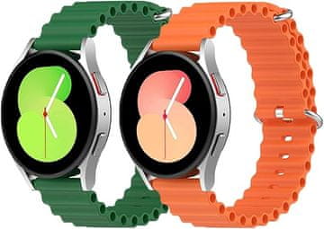 shumee 2xPAŠEK ZA URO ZA Samsung Galaxy Watch 5/4 SILIKON ZELENO ORANŽEN 20mm