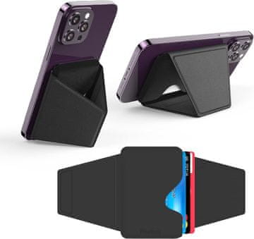 shumee 2-v-1 MAGSAFE IPHONE DRŽALO ZA TELEFON STOJALO ČRNA DENARNICA ETUI ZA KARTICE
