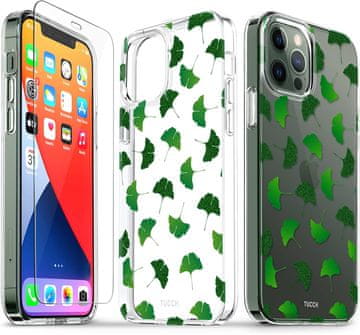 shumee ETUI SET + KALJENO STEKLO ZA APPLE IPHONE 12/12 PRO GLItter LEAVES A2172