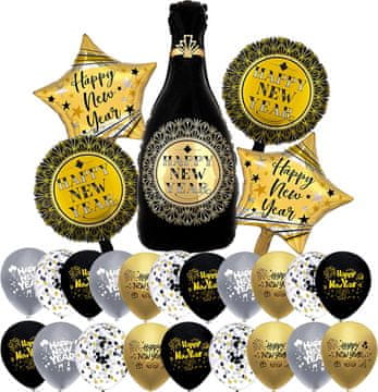 shumee HAPPY NEW YEAR SET BALONOV NEW YEAR GOLD BLACK SILVESTROVSKI ŠAMPANJEC