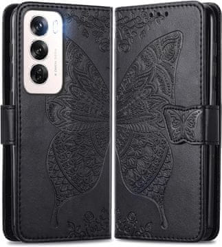 shumee Preklopna torbica Wallet Butterfly za Oppo Reno 12 Pro črna
