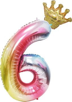 shumee VELIKI BALON IZ FOLIJE ZA OBLETNICO ROJSTNI DAN ŠTEVILKA 6 PISAN 100cm + KRONA