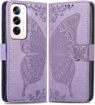 shumee Preklopna torbica Wallet Butterfly za Oppo Reno 12 Lavender