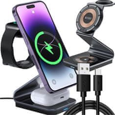 shumee Magnetno induktivni polnilec Qi 15W 3v1 Mag Safe brezžično črno aluminijasto stojalo za telefon