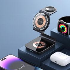 shumee Magnetno induktivni polnilec Qi 15W 3v1 Mag Safe brezžično črno aluminijasto stojalo za telefon