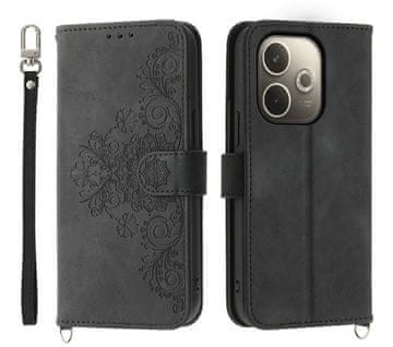shumee Preklopna torbica Wallet Flowers za Oppo A5 Pro 5G črna