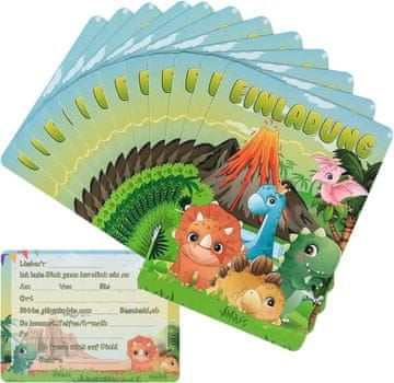 shumee 12x VABILA ZA ROJSTNI DAN ZELENI DINOZAVRI V NEMŠČINI