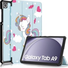 shumee Ovitek za tablični računalnik Samsung Galaxy Tab A9 2023 8,7" X110/X115, ovitek Alogy, knjižni ovitek, samorog, moder + steklo