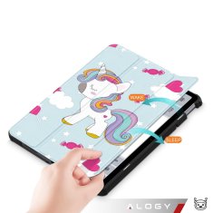 shumee Ovitek za tablični računalnik Samsung Galaxy Tab A9 2023 8,7" X110/X115, ovitek Alogy, knjižni ovitek, samorog, moder + steklo