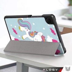 shumee Ovitek za tablični računalnik Samsung Galaxy Tab A9 2023 8,7" X110/X115, ovitek Alogy, knjižni ovitek, samorog, moder + steklo