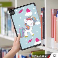 shumee Ovitek za tablični računalnik Samsung Galaxy Tab A9 2023 8,7" X110/X115, ovitek Alogy, knjižni ovitek, samorog, moder + steklo