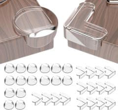 Nikcorp Silikonski ščitniki za vogale in robove pohištva 32 kosov | Prozorna zaščita za otroke | Samolepilni L in kroglični nastavki