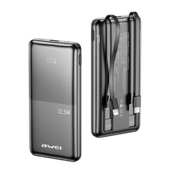 shumee Prenosna baterija Awei P76K 10000mAh 22,5W z digitalnim zaslonom, črna