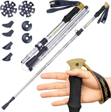 shumee Lahke, zložljive teleskopske pohodniške palice v zlati barvi z aplikacijo