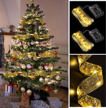 shumee 2x OKRASNI TRAK 50LED TRAK BOŽIČNO ZLATE LUČKE BOŽIČNO DREVO 5m