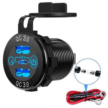 shumee Alogy Mini Car Charge LED vtičnica za avtomobilski polnilnik za motorna kolesa, 2x USB QC 30 USBC PD 60W
