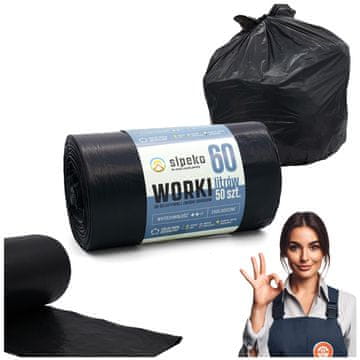 shumee Vreče za odpadke 60l črne LDPE, 50 kosov