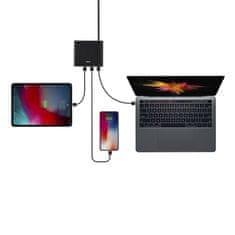 UNIQ 90W UNIQ Quick Charge 3.0 stenski polnilnik 2xUSB + 2xUSB-C črne barve