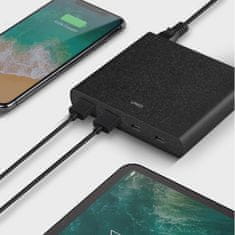 UNIQ 90W UNIQ Quick Charge 3.0 stenski polnilnik 2xUSB + 2xUSB-C črne barve