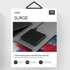 UNIQ 90W UNIQ Quick Charge 3.0 stenski polnilnik 2xUSB + 2xUSB-C črne barve