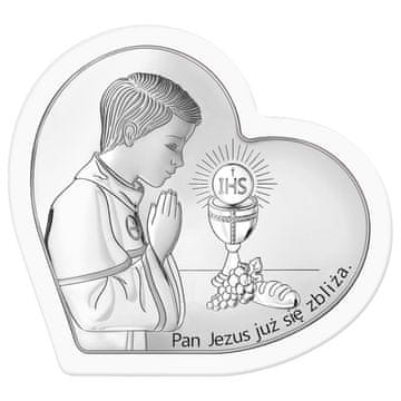 shumee Srebrna slika z dečkom "Gospod Jezus prihaja" bel okvir + gravura 6750S-OW 13,5 x 12 cm