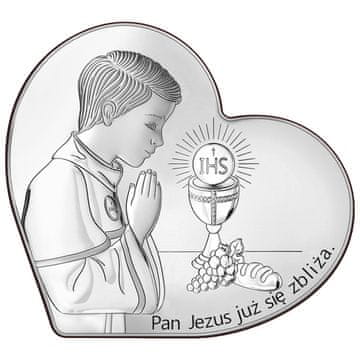 shumee Srebrna slika z dečkom "Gospod Jezus prihaja" + gravura 6750S-O 11,5 x 10 cm